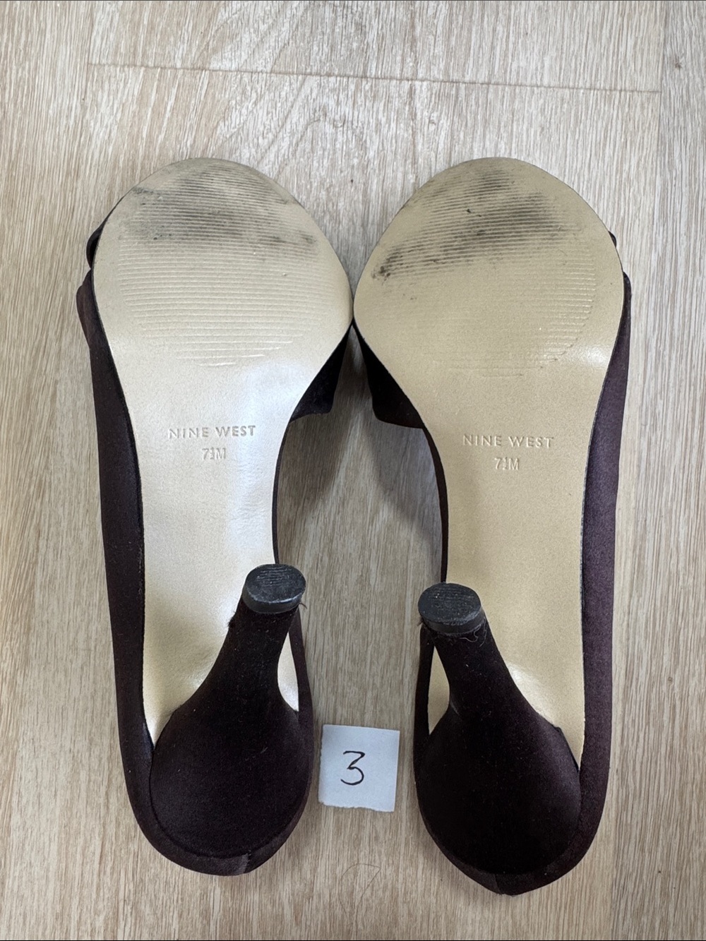 Nine West Dark Brown Satin Peep-Toe Knot Heels - Picture 7 of 7
